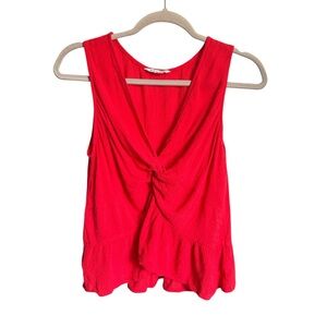 American Eagle Summer Red Knotted Front Detail V-Neck Shell Tank Top- Small